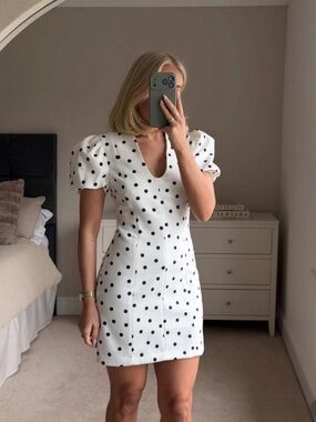 Zara White Mini Dress with Black Polka Dots